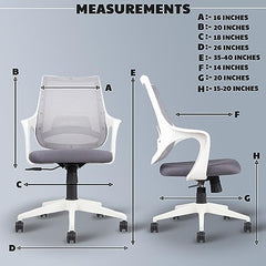 MRC Mono Ergonomic Office Chair (Mid-Back) – Revolving Breathable Mesh Desk Chair for Work from Home & Study–Lumbar Support & Heavy Duty Nylon Base (Grey & White)
