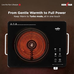 Kenstar Infra LUMO 2000W Infrared Stove with 11 Power Levels, 4 Preset Modes, Toughened Glass Top and Timer Function Silver Black