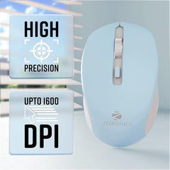 ZEBRONICS Zeb-Jaguar Wireless Mouse, 2.4GHz with USB Nano Receiver, High Precision Optical Tracking, 4 Buttons, Plug & Play, Ambidextrous, for PC/Mac/Laptop (Black+Grey)