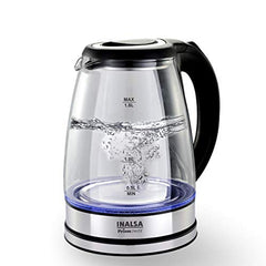 INALSA Electric Kettle for Hot Water |1.8 L Capacity| LED Illumination & Borosilicate Glass Body| 2 Year Warranty|Multipurpose Electric Kettle| Water Boiler (Prism Inox),1350 Watts