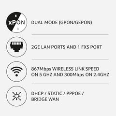 Digisol DG-GR6821AC XPON ONU 1200 Mbps Dual Band Wi-Fi Router with 1 PON, 2 GE Port & 1 FXS Port, GPON/GEPON Dual Mode
