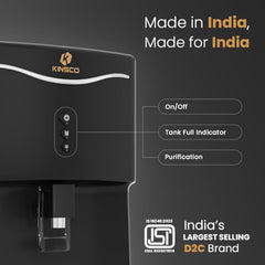 Kinsco Aqua Jazz ISI Copper Alkaline RO Water Purifier | RO + UV + UF + TDS + Copper Technology | Auto Start/Stop | 15L Tank Capacity | Black