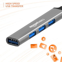 Amazon Basics 4-in-1 Hub Multiport Adapter, USB Hub with Aluminium Shell, 1 x USB 3.0 & 3 x USB 2.0 for PC, MacBook, Mac mini, iMac, Tablet, and Mobile Phones