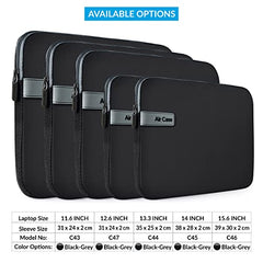 AirCase Neoprene Laptop Sleeve Case Cover for 15.6 Inch MacBook, Dell, HP, Lenovo, More| Water-Resistant, Shockproof Padding, Scratch-Proof| Slim Fit, Wrinkle Free, TSA Security Friendly (Black-Grey)