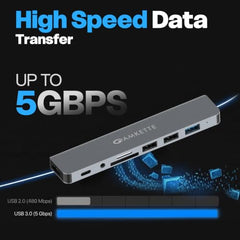 Amkette 8-in-1 Plus (A+C) USB Hub for Laptop, USB Hub Type C with USB 3.0, SD/TF Card Reader, 3.5mm Audio Jack, External HDD Support, Type C Hub Compatible with Windows, macOS & Linux