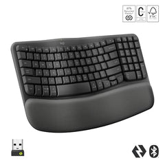 Logitech Wave Keys Wireless Ergonomic Keyboard with Cushioned Palm Rest, Comfortable Natural Typing, Easy-Switch, Bluetooth, Logi Bolt Receiver, for Multi-OS, Windows/Mac - Graphite