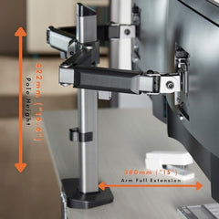 Artikel Double Monitor Desk Mount | Adjustable Heavy Duty Monitor Arms | VESA Mount with C Clamp & Grommet Mounting Base | Computer Monitor Stand for Screen up to 27 inch | Table Mounted | Black