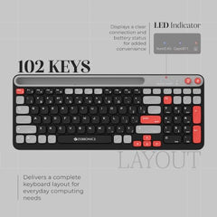 Zebronics Keypad X3 Wireless Keyboard, 102 Keys, 12 Multimedia Keys, 2.4GHz + BT, UV Coated Keycaps, Mobile & Tablet Holder, ₹ Rupee Key, Retractable Stand, USB Nano Receiver (Midnight Black)