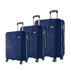 Safari Pentagon Pro 8 Wheels Set of 3 (Cabin + Medium + Large) Trolley Bags, Hard Case Polypropylene, 360º Wheeling Luggage, Suitcase for Travel, Cyan, Spinner Wheels