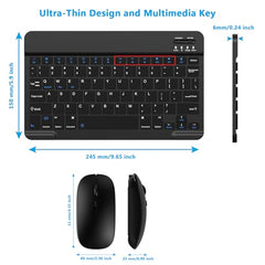 TOHAKATA Ultra-Slim Bluetooth Keyboard and Mouse Combo, Black Portable, Rechargeable, Wireless, Compatible with Android Tablet Cell Phone Samsung iPhone iPad