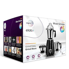 Wipro Elato FMG209 800 Watt Mixer Grinder with 4 Jars,Heavy Duty 100% Copper Ball Bearing Motor with 5 Year Warranty,Superfast Grinding,Clip Lids - Hands Free use, 4 Jars Mixer Grinder 800 Watt,Black