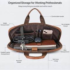 RIONTO Elite Vegan Leather Laptop Bags for Men Office Use | Upto 15.6 inch | Expandable Bottom | Mobile & Pen Compartment with Multiple Organizers | Professional Office Bag for Man & Women - Tan