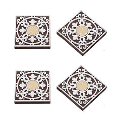 eCraftIndia Wooden Floral Printing Block Decorative Tea Light Candle Holders (Set of 12, Green White) Diwali Christmas Decorations Items for Home Office Christmas Gifts for Women Men Family Friend