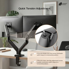 Green Soul Single Monitor Gas Spring Stand|Fits 13-32" Screen|9Kg Weight Capacity|Height Adjustable Desk Mount, VESA Plate, Grommet & C-Clamp Base|Monitor Riser for Desk|Tilt, Swivel & Rotation|Black