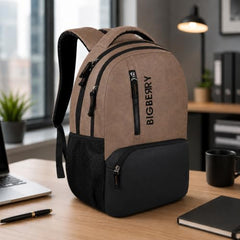 BIGBERRY Rodeo 2.0 Leatherite Faux Leather Laptop Backpack for Men & Women | Water Resistant 2 Compartment Casual Daypack | 15.6 Inch Laptop Bag for Office, College, Travel & Daily Use, Navy Blue