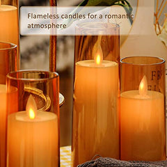 Flameless LED Pillar Candle Set of 2 | Acrylic Fiber Glass | Dancing Faux Wick | Remote Control with Battery Operated 3 AA | Home Décor & Gifting | 3" D x 6" H | Red