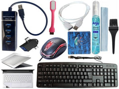 Anjo 10 in 1 Combo of Wired Keyboard, Wired Mouse, Anti-Skid Mouse Pad, USB Hub 3.0, 3 in 1 Cleaning Kit, OTG 2in1 Micro & C, Extension Cable, USB Light, Laptop Lid & Trackpad Lamination