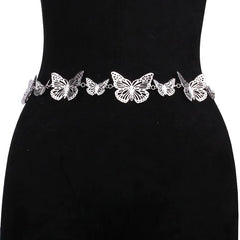 SYGA Women's Simple Geometric Versatile Body Chain Punk Style Stitching Single Layer Hollow Butterfly Waist Chain(Silver)