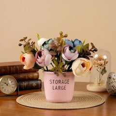 Dekorly Premium Artificial New Rose Flower with Pink Decorative Pot (Storage Large) – 22 cm Faux Flower Arrangement for Home Decor Living Room Bedroom Office Decor (1, Rose)