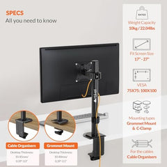 Artikel Double Monitor Desk Mount | Adjustable Heavy Duty Monitor Arms | VESA Mount with C Clamp & Grommet Mounting Base | Computer Monitor Stand for Screen up to 27 inch | Table Mounted | Black