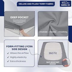 GADDA CO 100% Waterproof Premium Cotton Feel Mattress Protector King Size 78x72 Inch|Ultra Soft Breathable & Fitted Bed Protector Terry Cover Double Bed (6.5x6 feet, Fits 10 Inches, Grey)