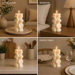 Decorative Fragrance Candle with Raised 3D Ivory Swirl Pillar Artwork | Long Burning Scented Candle for Home Décor, Living Room, Bedroom, Meditation Space, Table Decoration & Gift