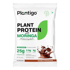 Plantigo Plant Protein Powder with Moringa Superfood | 25g Protein, 5g BCAA, 2.5g Leucine, Digestive Enzymes | 3rd Party Lab Tested | Lush Mango Flavor - Travel Pouch