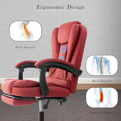 Casa Haus Italia Premium Leatherette Office Chair for Work | Boss Chair, Ergonomic Executive, Luxurious Cushioned Arms & Seat, 2 Point Back Massager, Heavy Duty Metal Base (Burgundy)