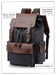 FUR JADEN Eco Friendly Travel 4 Compartment Laptop Backpack Made of Water Resistant Sustainable Canvas and Vegan Leather for Unisex for Travel Hiking Work (Coffee)