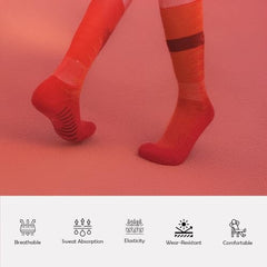 MOMISY Soccer Football Athletic Sports knee High Cotton Blend Socks for Men & Women | Odour Free, Superior Grip-Pack of 1 (Stripe Red)