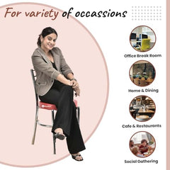 RATISON Office Visitor Study Chair Home Restaurant Steel Multipurpose with a Leather Cushion Steel Chrome Chair with Ring (Green, 6)