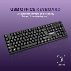Salpido Wired USB Keyboard, 104 Keys, Ergonomic, for Office & Home Use