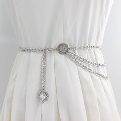 SYGA Women's Metal Waist Chain Dress Decorative Chain Adjustable Waist Thin Belt(Silver)