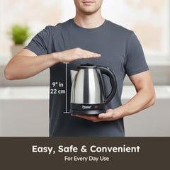 Prestige 1.5L PKOSS Stainless Steel Electric Kettle | 1350 Watts| Elegant Design | Cool-touch Handle and Lid | Automatic Cut-Off and Single-Touch Lid Locking | Black | 1Y Warranty | ISI Certified
