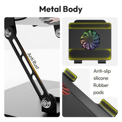 Zebronics NS5500 Rotatable Laptop Cooling Stand, Up to 17-Inch, 360° Rotation, Metal Body, USB Powered Cooling, LED Lights, 3 USB, 2 Type-C Ports, Multi-Angle, Foldable, 5kg Capacity,Anti Rust (Black)