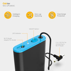 Oakter Mini UPS Basic for WiFi Router Broadband Modem | Supports 12V-2A Routers. Backup Upto 3 Hours | WiFi Router UPS Power Backup During Power Cuts| Current Surge & Deep Discharge Protection