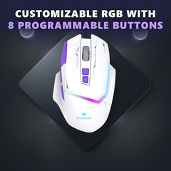 EvoFox Performance Series Banshee Rechargeable Wireless Gaming Mouse (2.4G+BT+Wired), Hyper Connect-Pixart3325 Sensor, Upto 1000Hz Polling Rate & 10000DPI,8 Programmable Buttons,Comprehensive Software
