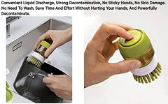 MOMISY Plastic Cleaning Brush with Soap Dispenser for Kitchen, Sink, Dish Washer with Storage Stand-Pack of 2 (Grey, Green
