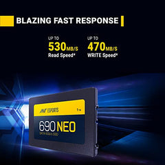 Ant Esports 690 Neo Sata 2.5" 1TB Internal Solid State Drive/SSD with SATA III Interface, 6Gb/s, Fast Performance, Read/Write - 530/475 MB/s, with Quad Channel Controller compatible with PC and LAPTOP