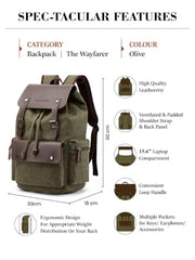 FUR JADEN Eco Friendly Travel 4 Compartment Laptop Backpack Made of Water Resistant Sustainable Canvas and Vegan Leather for Unisex for Travel Hiking Work (Coffee)
