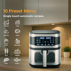 KENT Digital Air Fryer 5L | 1400W | Bake, Grill & Roast | Up to 80% Less Oil Usage | 8 Preset Menu | Rapid Heat Circulation | Digital Display & Touch Control Panel | Glass Window with in built Light