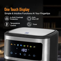 KENT Digital Air Fryer 5L | 1400W | Bake, Grill & Roast | Up to 80% Less Oil Usage | 8 Preset Menu | Rapid Heat Circulation | Digital Display & Touch Control Panel | Glass Window with in built Light