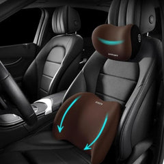 CRENTILA Car Neck and Back Cushion Memory Foam Lumbar Support Pillow for Office Chair and Car Seat, Comfortable Ergonomic Design for Neck and Back Rest, Black
