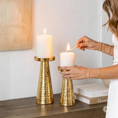 Behoma Handcrafted Golden Tea Light Candle Holders Set of 2 | Premium Metal & Glass Candle Stand | Centerpiece for Living Room, Coffee Tables & Home Decor Gift (Candles Not Included)