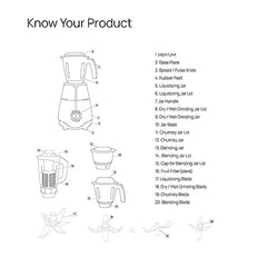 Wipro Elato FMG209 800 Watt Mixer Grinder with 4 Jars,Heavy Duty 100% Copper Ball Bearing Motor with 5 Year Warranty,Superfast Grinding,Clip Lids - Hands Free use, 4 Jars Mixer Grinder 800 Watt,Black