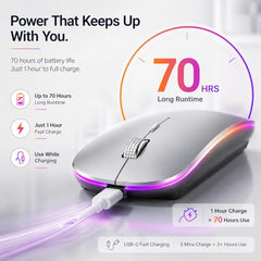 Offbeat Dash 2.4GHz Wireless + Bluetooth 5.1 +5.0 Mouse, Multi-Device Tripel Mode Type C Rechargeable Silent Click Buttons Wireless Bluetooth Mouse 3 Adjustable DPI, Works on 3 Devices (Silver)