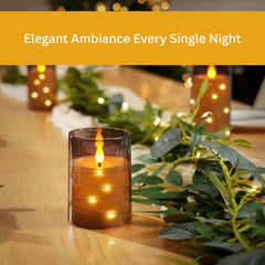 Flameless LED Pillar Candle Set of 2 | Acrylic Fiber Glass | Dancing Faux Wick | Remote Control with Battery Operated 3 AA | Home Décor & Gifting | 3" D x 6" H | Red