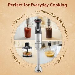 AGARO Grand 1000 Watts Hand Blender With Chopper, Jar & Whisker, 2 Variable Speed Modes & Speed Regulator, Stainless Steel Blades(Black)