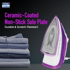 KENT Luxe Steam Iron|2000 Watts|Powerful Steam Output Upto 25 G/Min|Steam Burst|Ceramic-Coated Non-Stick Sole Plate|Vertical And Horizontal Steaming|Anti Drip|Self Cleaning|Purple