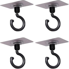 Heavy Duty 360° Rotating Self Adhesive Ceiling Hooks – No Drill, Waterproof Sticky Hooks for Hanging Plants, Wind Chimes, Lights & Mosquito Nets (360° Rotating Ceiling Hooks Pack of 5) (BLACK)